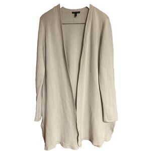 Eileen Fisher M Long Organic Cotton Knit Ivory Jacket Cardigan Duster Sweater